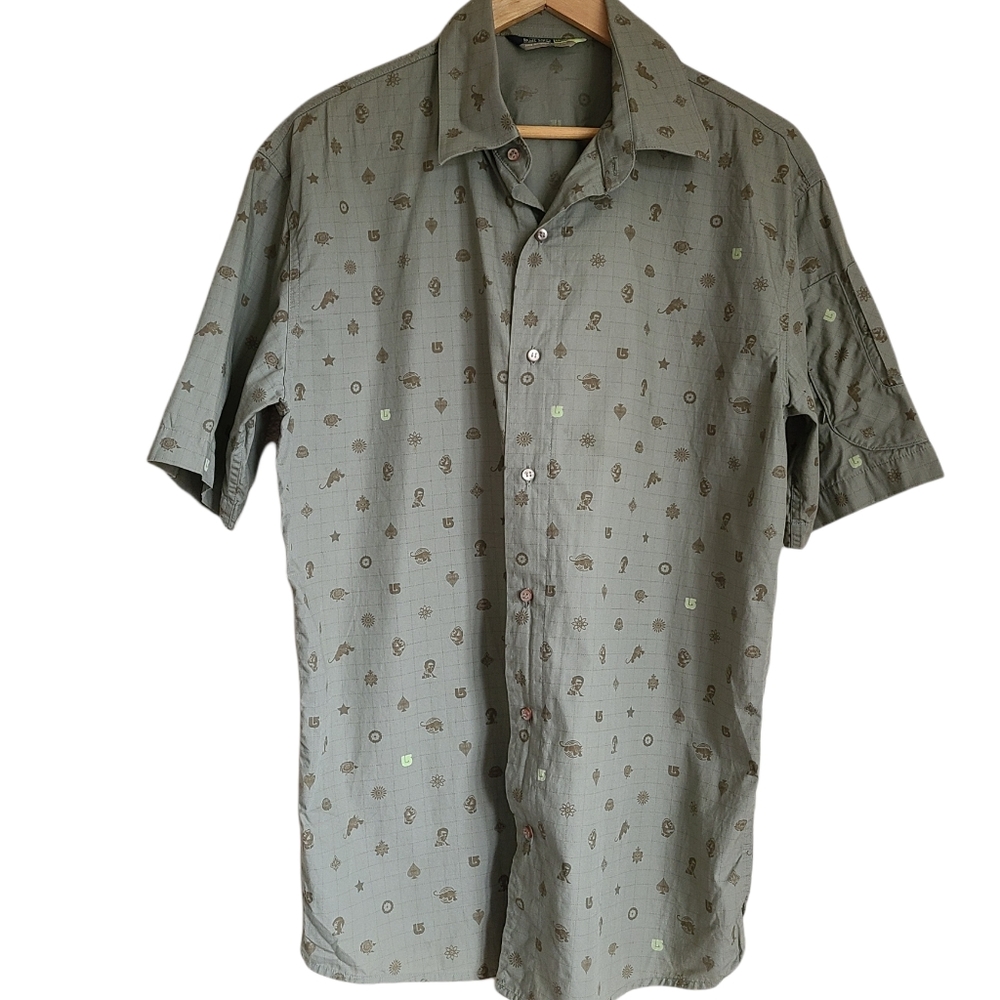 COPY - Burton mens camp shirt olive green print 100% cotton size L